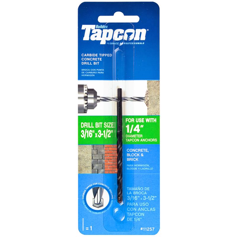 Tapcon 3/16 in. X 3-1/2 in. L Hardened Steel Masonry Concrete Drill Bit Straight Shank 1 pk