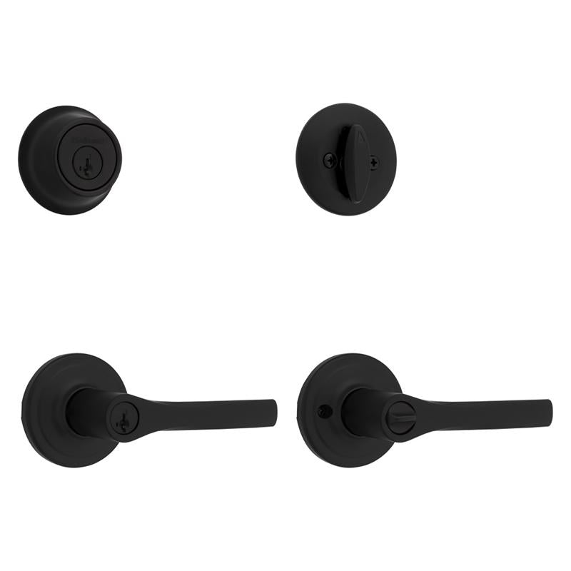 Kwikset Henley Matte Black Lever and Single Cylinder Deadbolt KW1 1-3/4 in.