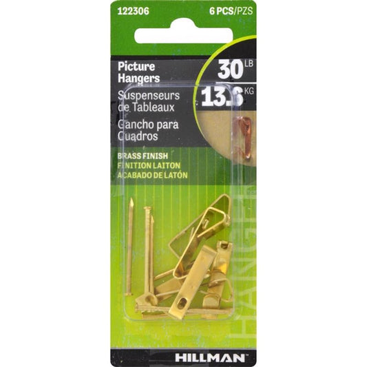 HILLMAN Brass-Plated Gold Conventional Picture Hanger 30 lb 6 pk