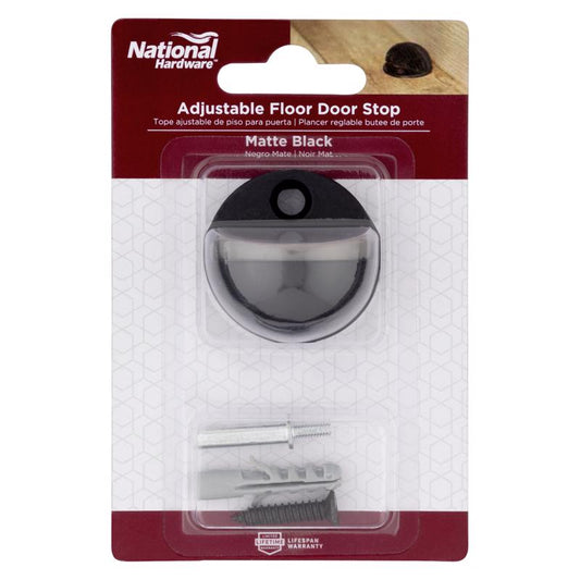 National Hardware Metal Matte Black Door Stop Mounts to floor 1.31 in.