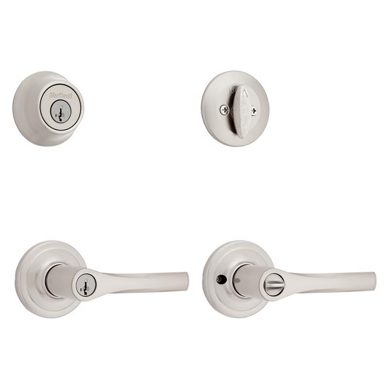 Kwikset Henley Satin Nickel Lever and Single Cylinder Deadbolt KW1 1-3/4 in.