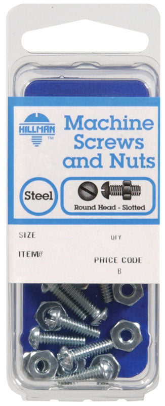 HILLMAN No. 1/4-20 in. X 2 in. L Slotted Round Head Zinc-Plated Steel Machine Screws and Nuts 5 pk