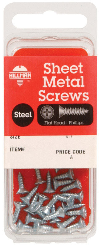 HILLMAN No. 8 Ga. X 1/2 in. L Phillips Flat Head Sheet Metal Screws 1 pk