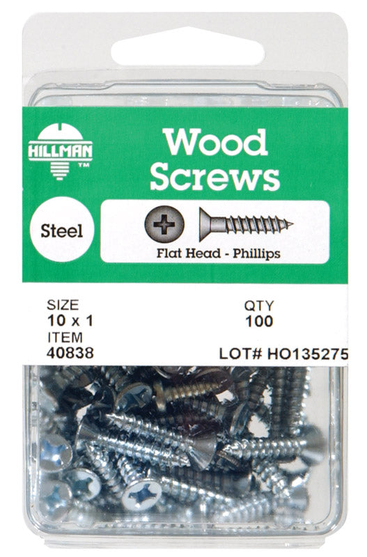 HILLMAN No. 8 X 1-1/4 in. L Phillips Zinc-Plated Coarse Wood Screws 100 pk