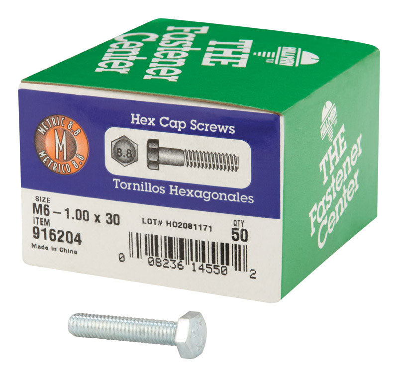 HILLMAN M6-1.00 mm D X 30 mm L Heat Treated Steel Hex Head Cap Screw 1 pk