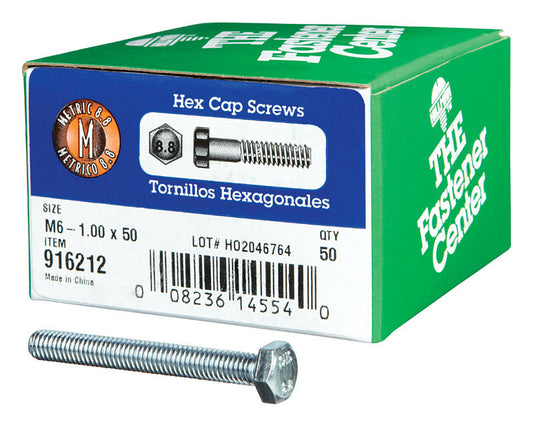 HILLMAN M6-1.00 mm D X 50 mm L Heat Treated Steel Hex Head Cap Screw 1 pk