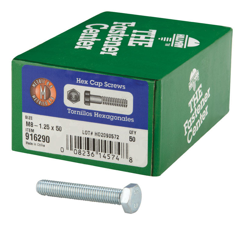 HILLMAN M8-1.25 mm D X 50 mm L Heat Treated Steel Hex Head Cap Screw 1 pk