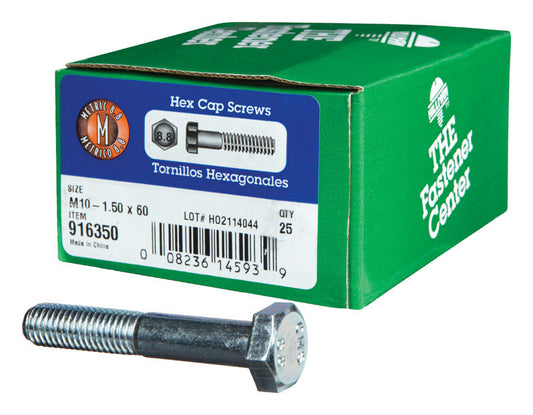 HILLMAN M10-1.50 mm D X 60 mm L Heat Treated Zinc Steel Hex Head Cap Screw 1 pk