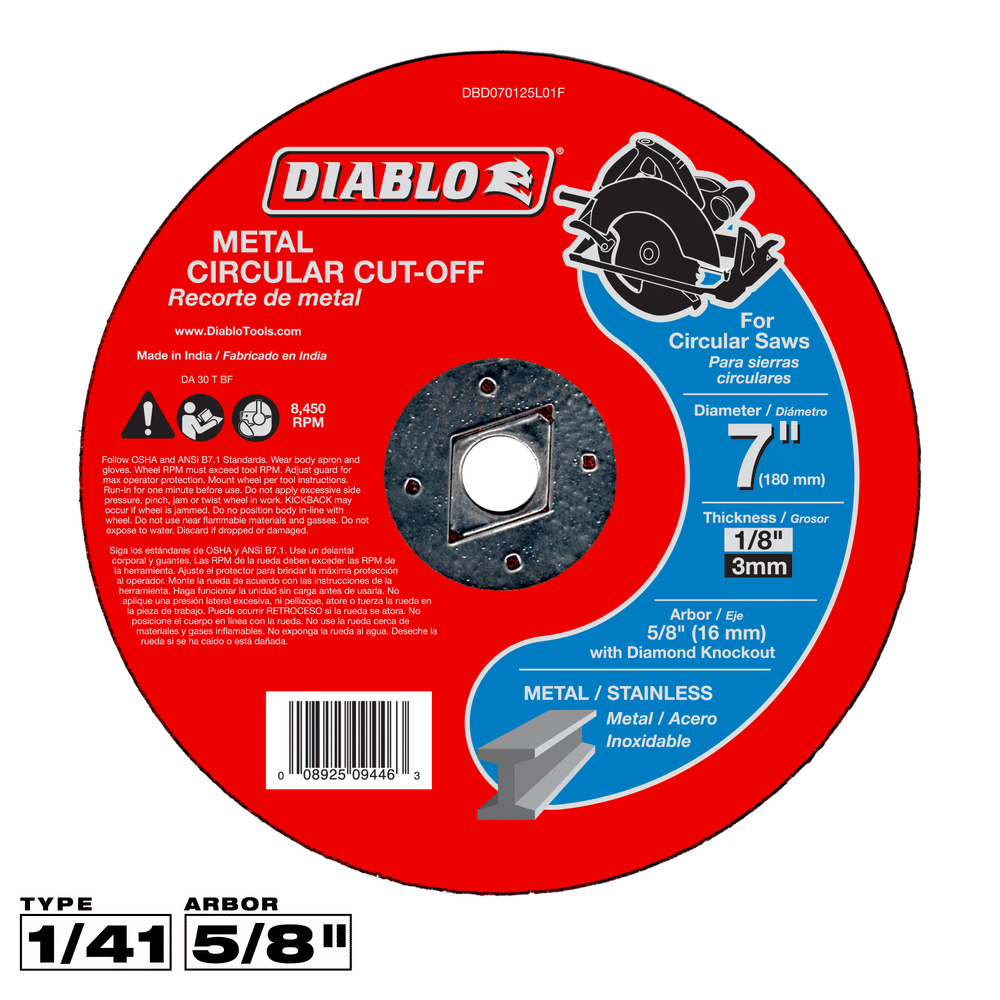 Diablo 7 in. D X 5/8 in. X 1/8 in. thick Aluminum Oxide Metal Circular Cut-Off Disc 1 pk