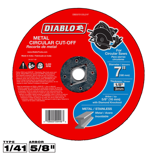 Diablo 7 in. D X 5/8 in. X 1/8 in. thick Aluminum Oxide Metal Circular Cut-Off Disc 1 pk