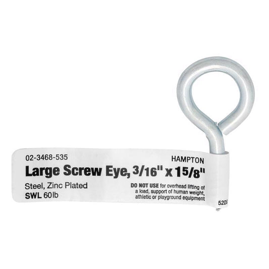 Hampton 3/16 in. D X 1-5/8 in. L Zinc-Plated Steel Screw Eye 60 lb. cap. 50 pk