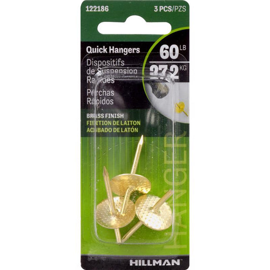 HILLMAN Brass-Plated Gold One Piece Quick Hanger 60 lb 3 pc