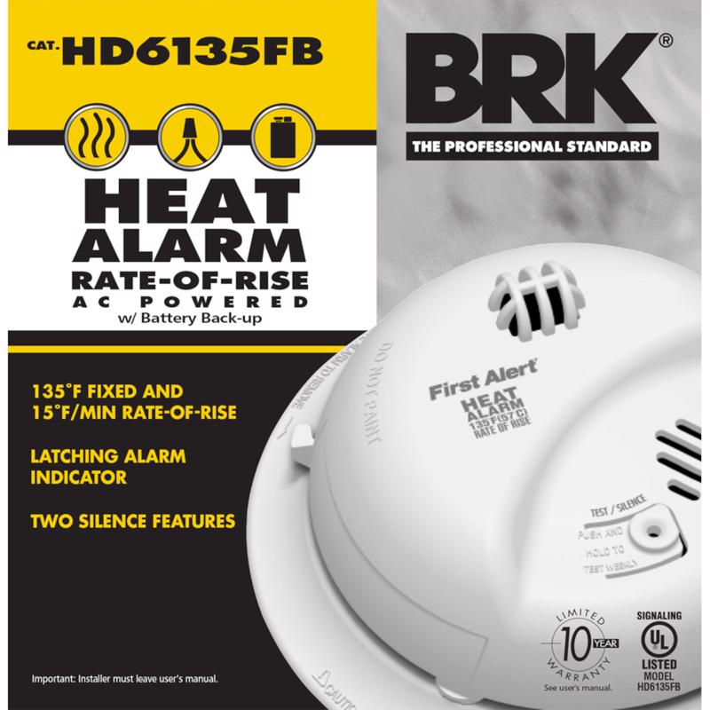 BRK Hard-Wired w/Battery Back-up Ionization Heat Alarm 1 pk