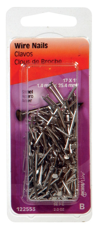 HILLMAN Anchor Wire 17 Ga. X 1 in. L Bright Steel Wire Nails 1 pk 2 oz
