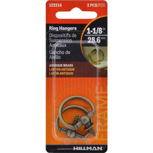 HILLMAN Antique Brass Gold Round Ring Hanger 2 pc