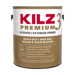 KILZ 3 Premium White Flat Water-Based Stain Blocking Primer 1 gal 13041, Pack of 4