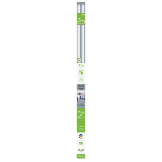 Feit Plug & Play T8 Cool White 47.5 in. Bi-Pin T8 LED Bulb 32 Watt Equivalence 2 pk