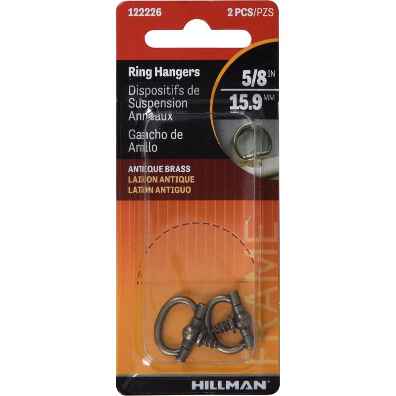HILLMAN Antique Brass Gold Oval Ring Hanger 2 pc