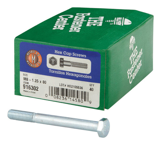 HILLMAN M8-1.25 mm D X 80 mm L Heat Treated Steel Hex Head Cap Screw 1 pk