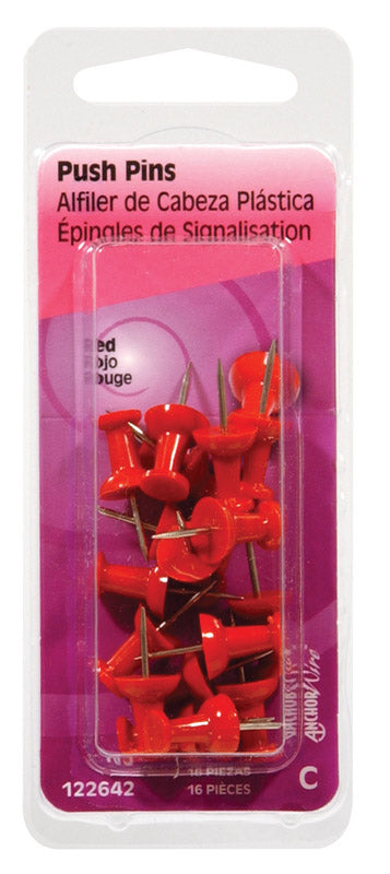 HILLMAN Anchor Wire Red Push Pins 16 pk
