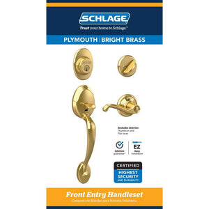 Schlage Plymouth, Flair Bright Brass Entry Handleset 1-3/4 in. F60VPLY505FLA60