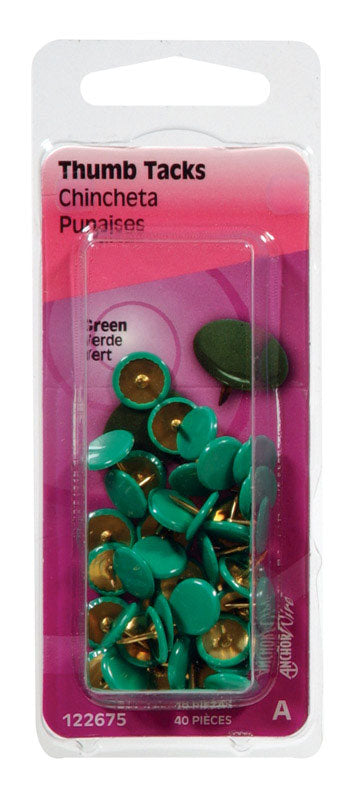 HILLMAN 5/16 in. L Green Steel Thumb Tacks 40 pk