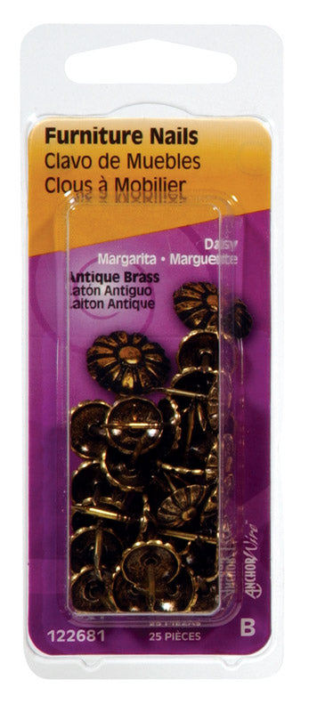 HILLMAN No. 64 Size Antique Brass Brass Furniture Nails 25 pk