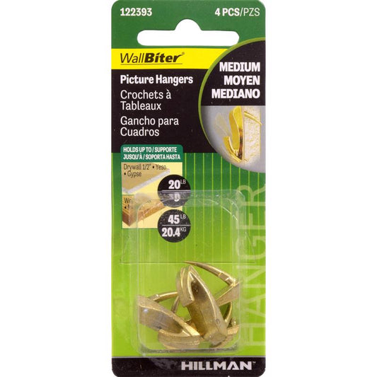 HILLMAN WallBiter Brass-Plated Gold Medium Picture Hanger 45 lb 1 pk