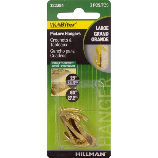 HILLMAN WallBiter Brass-Plated Gold Medium Picture Hanger 60 lb 1 pk