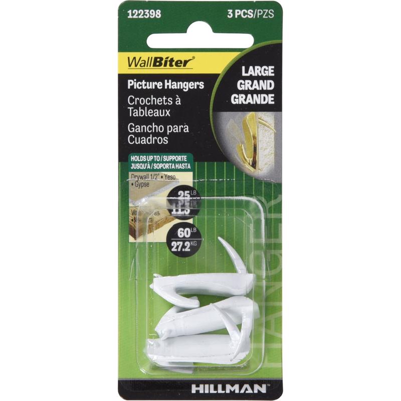 HILLMAN WallBiter Brass-Plated White Large Picture Hanger 60 lb 1 pk
