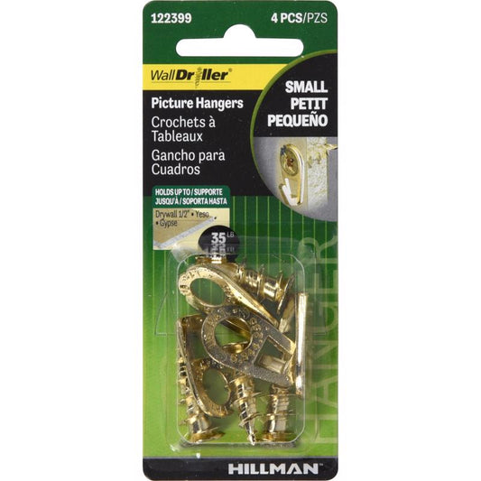 HILLMAN Brass-Plated Gold Self-Drilling Picture Hanger 35 lb 4 pc