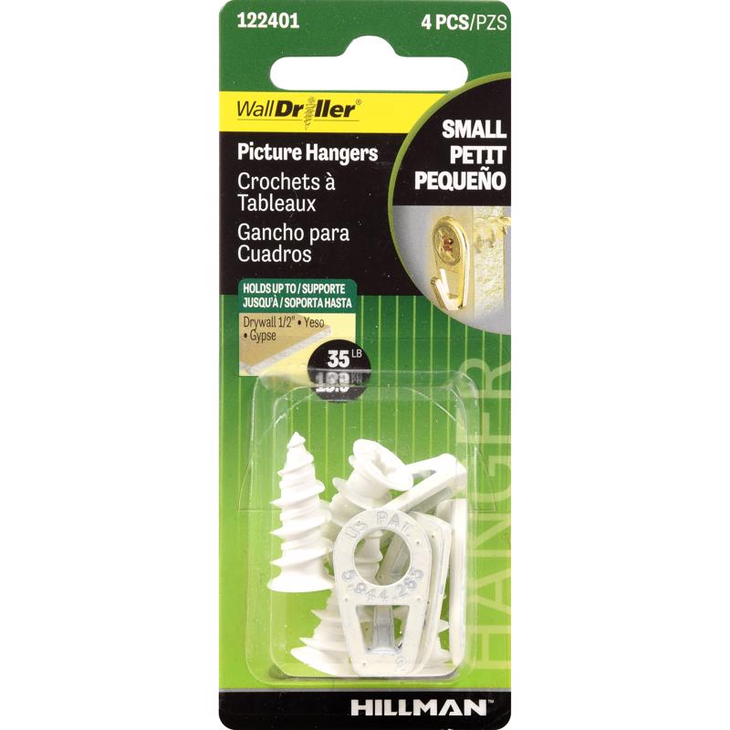 HILLMAN WallDriller White Self-Drilling Picture Hanger 35 lb 4 pc