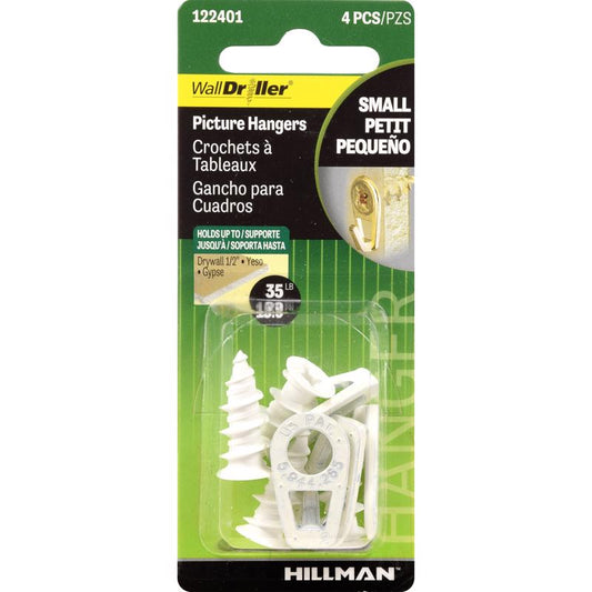 HILLMAN WallDriller White Self-Drilling Picture Hanger 35 lb 4 pc