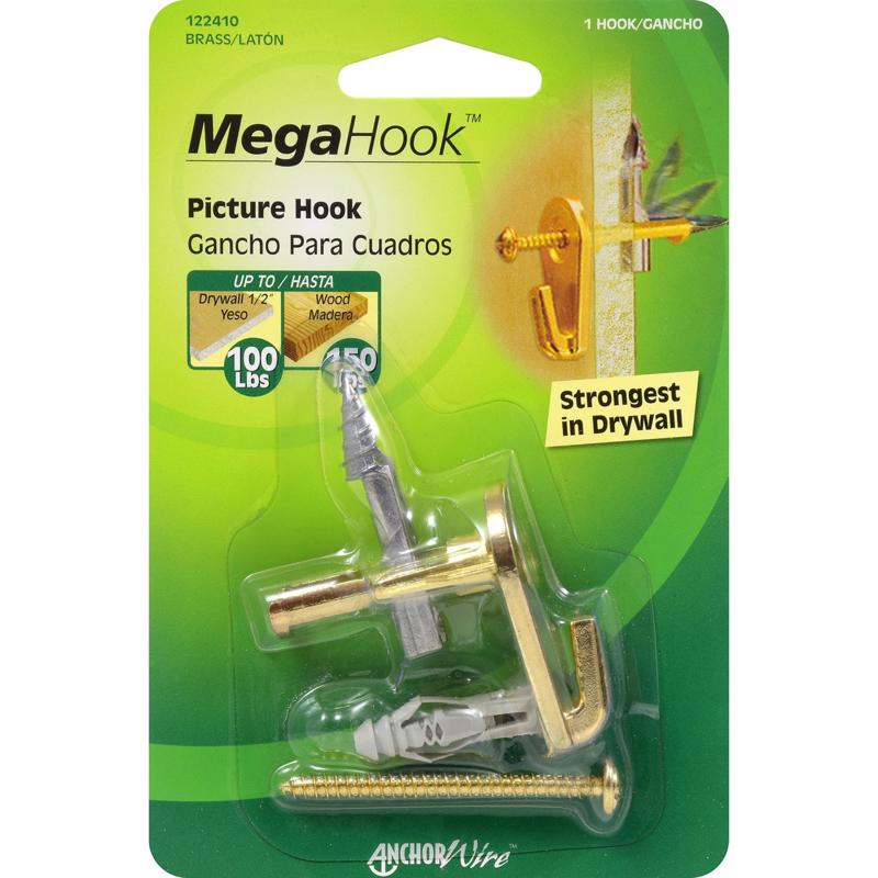 HILLMAN MegaHook Brass-Plated Gold Heavy Duty Picture Hanging Kit 100 lb 1 pk