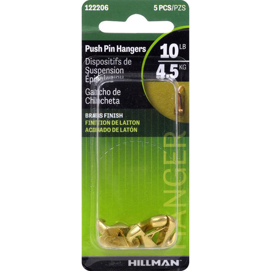 HILLMAN Brass-Plated Gold Push Pin Picture Hanger 10 lb 1 pk