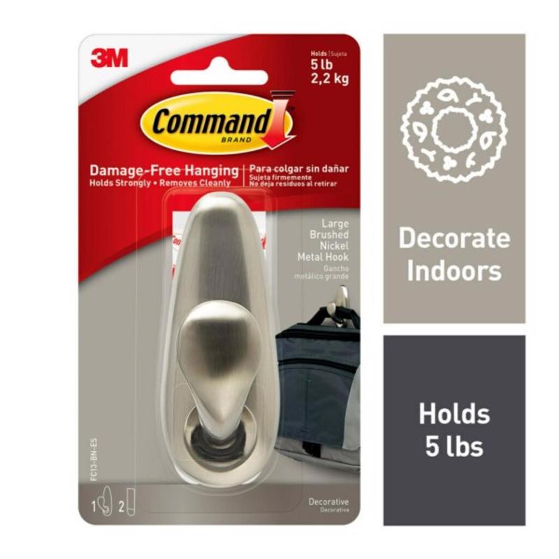3M Command 4-1/8 in. L Brushed Nickel Metal Large Hook 5 lb. cap. 1 pk