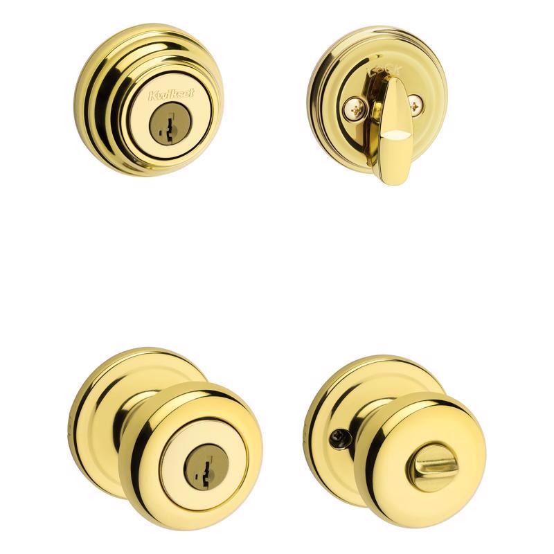 Kwikset SmartKey Juno Polished Brass Deadbolt and Entry Door Knob KW1 1-3/4 in.