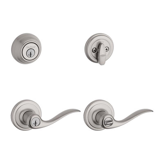 Kwikset SmartKey Tustin Satin Nickel Deadbolt and Entry Door Knob KW1 1-3/4 in.