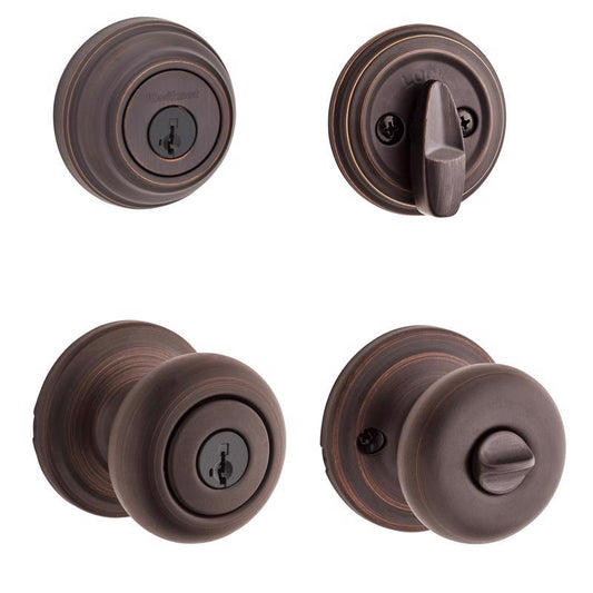 Kwikset SmartKey Juno Venetian Bronze Deadbolt and Entry Door Knob KW1 1-3/4 in.