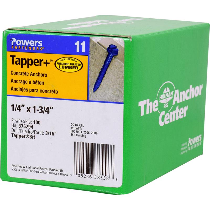 HILLMAN Tapper 1/4 in. D X 1.75 in. L Carbon Steel Hex Head Concrete Screw Anchor 100 pk