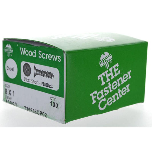 HILLMAN No. 8 Ga. X 1 in. L Phillips Zinc-Plated Coarse Wood Screws 100 pk