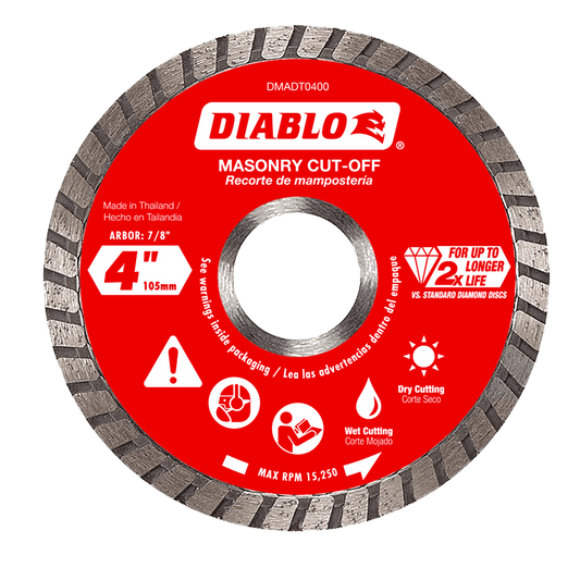 Diablo 4 in. D X 7/8 in. X .08 in. thick Diamond Masonry Cut-Off Disc 1 pk