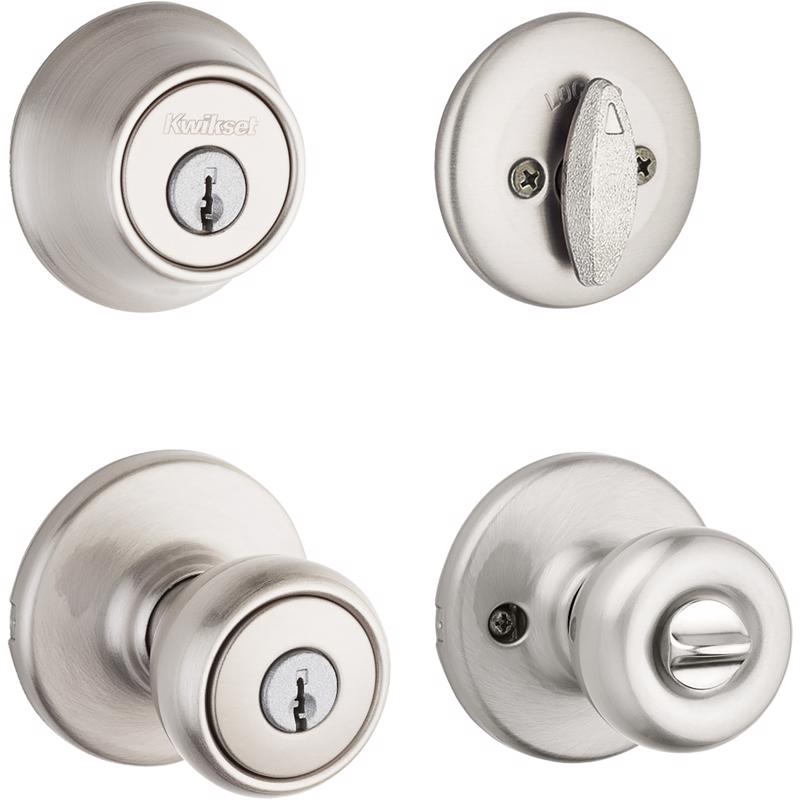 Kwikset Tylo Satin Nickel Entry Knob and Single Cylinder Deadbolt 1-3/4 in.