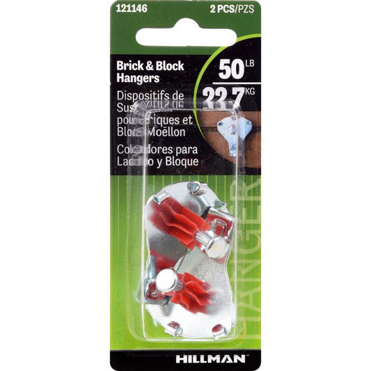 HILLMAN Zinc Brick Picture Hanger 50 lb 2 pk