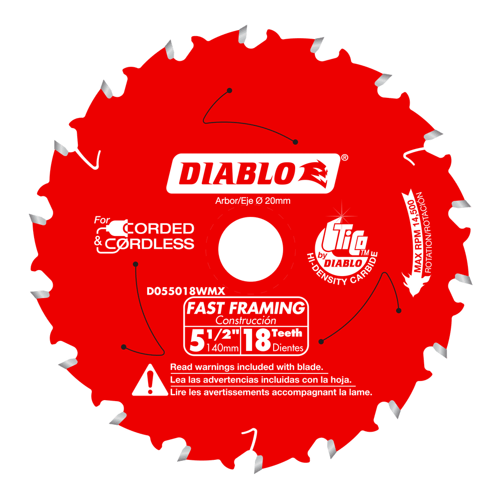 Diablo 5-1/2 in. D X 10 mm Fast Framing TiCo Hi-Density Carbide Trim Saw Blade 18 teeth 1 pk