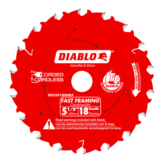 Diablo 5-1/2 in. D X 10 mm Fast Framing TiCo Hi-Density Carbide Trim Saw Blade 18 teeth 1 pk