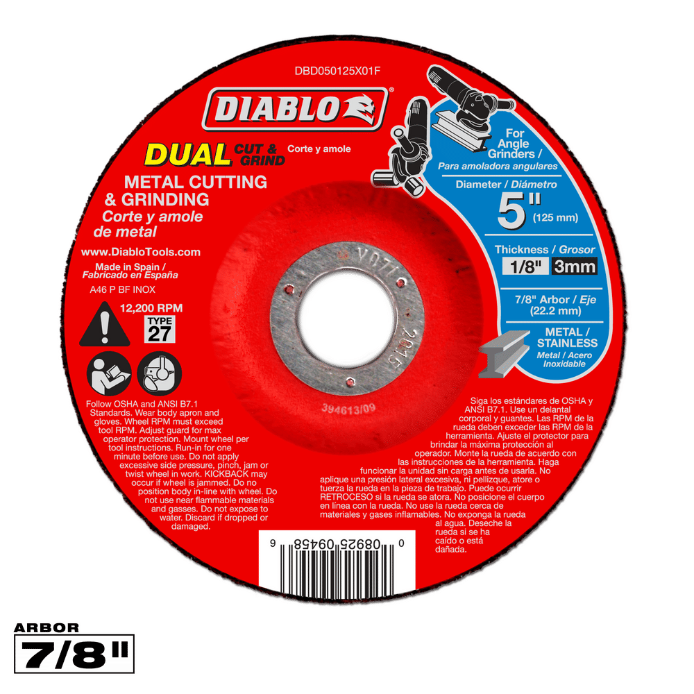 Diablo 5 in. D X 7/8 in. X 1/8 in. thick Aluminum Oxide Metal Dual Cut and Grind Disc 1 pc