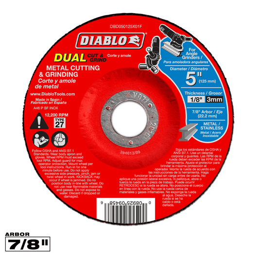 Diablo 5 in. D X 7/8 in. X 1/8 in. thick Aluminum Oxide Metal Dual Cut and Grind Disc 1 pc