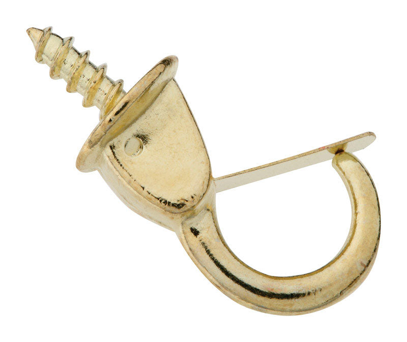 National Hardware Small Bright Brass Gold Steel 7/8 in. L Safety Cup Hook 10 lb 2 pk