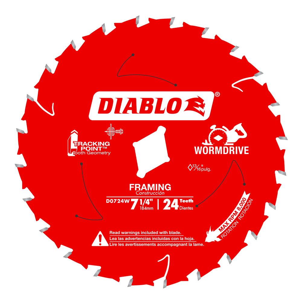 Diablo Tracking Point 7-1/4 in. D X 5/8 in. TiCo Hi-Density Carbide Framing Saw Blade 24 teeth 1 pk — 10-Pack